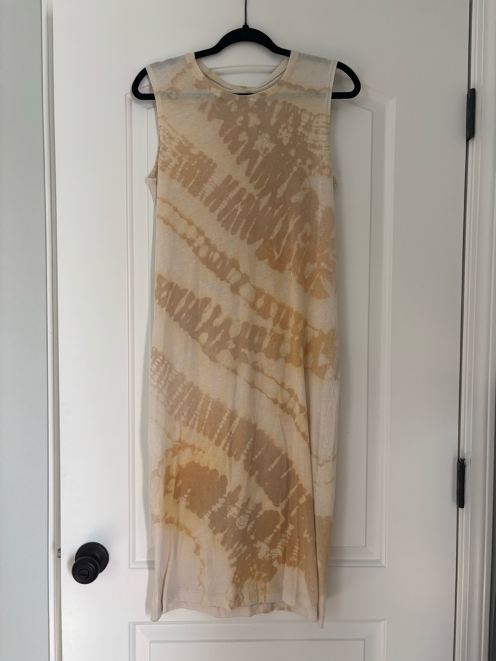 NWOT Raquel Allegra Sleeveless Cream and Tan Tie-Dye T-shirt Midi Dress
